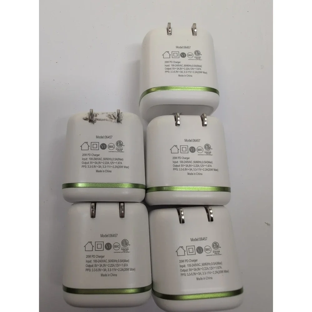 Lot of 5 AT&T Single USB-C Port 20W Power Delivery Fast Wall Charger Block White